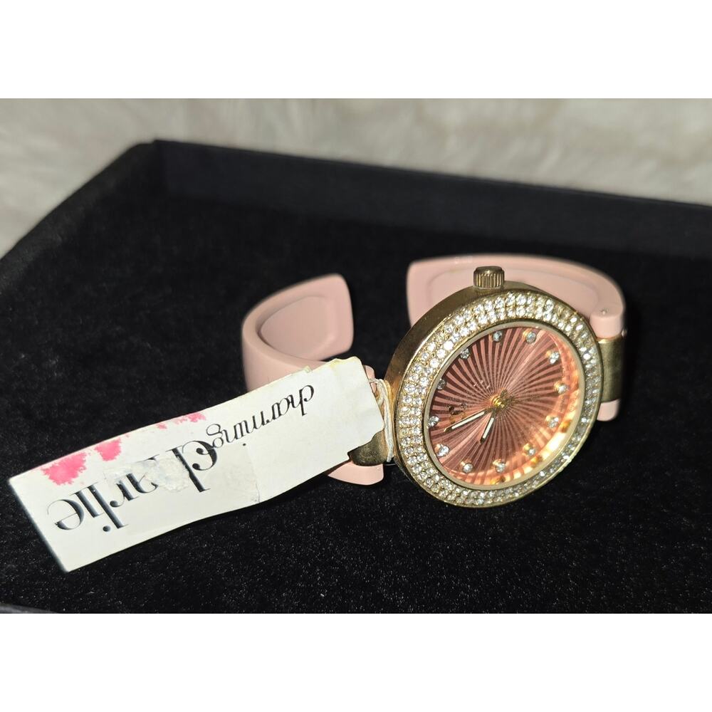 Vintage Y2K Charming Charlie Pink and Gold Clasp Watch with Rhinestones